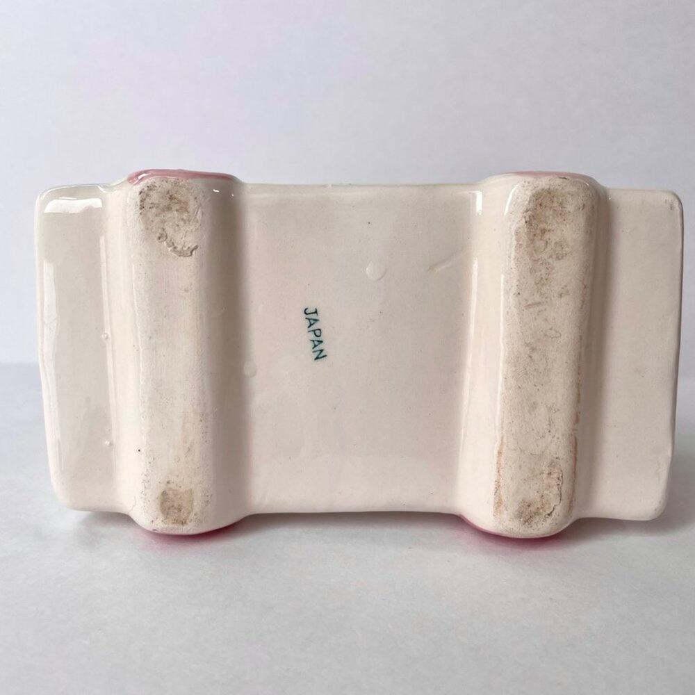 Vintage Japan Ceramic Lamb Planter Vase White Pink Nursery - Picture 3 of 15